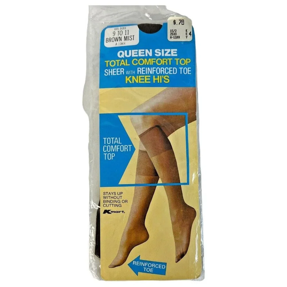 5 Pair Vintage Kmart Queen Size Knee‎ Highs Hi's Sheer Size 9-11 Brown Mist NIP